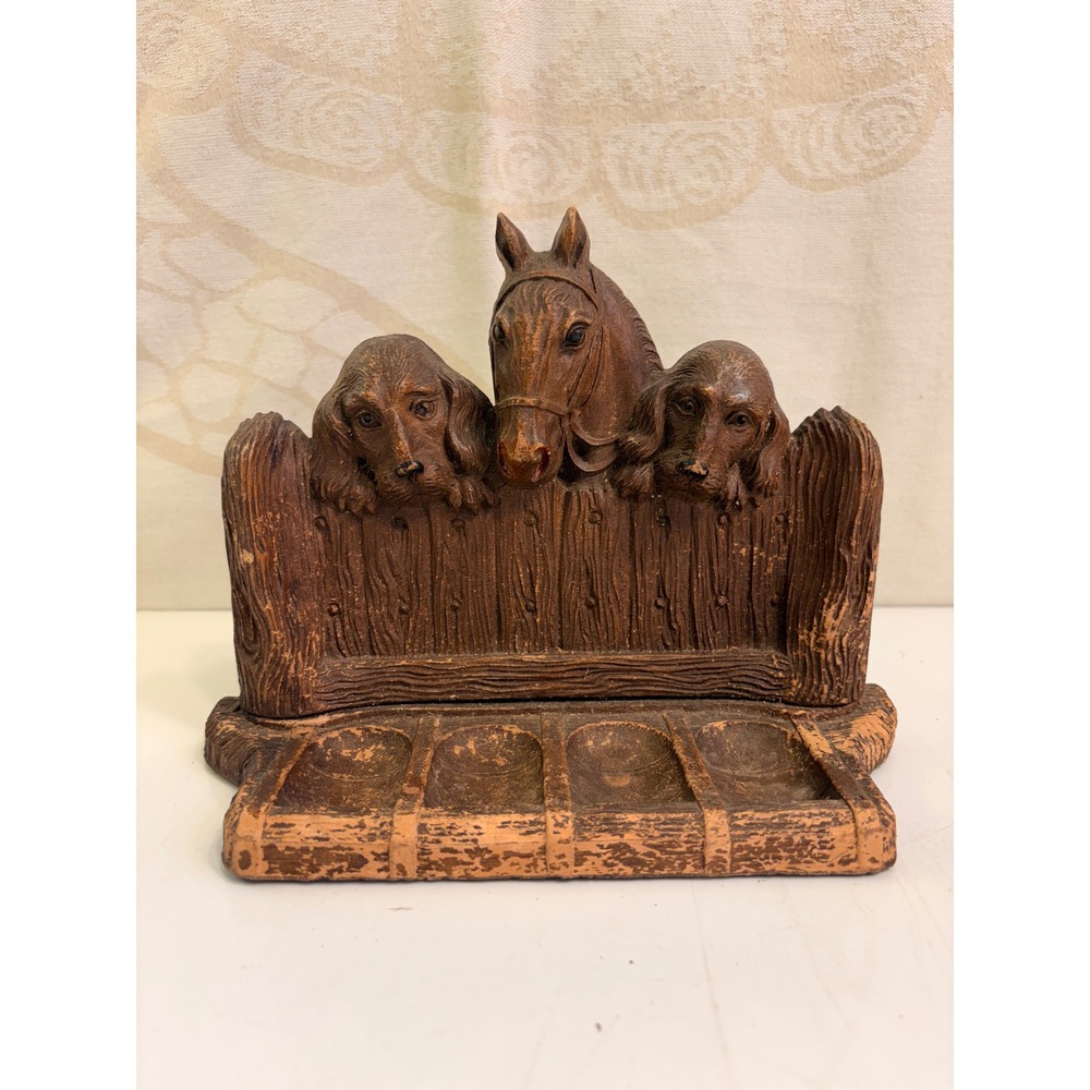 Vintage Rustic Horse and Spaniel Dog Pipe Stand Desk Organizer Equestrian Decor - Picture 1 of 4